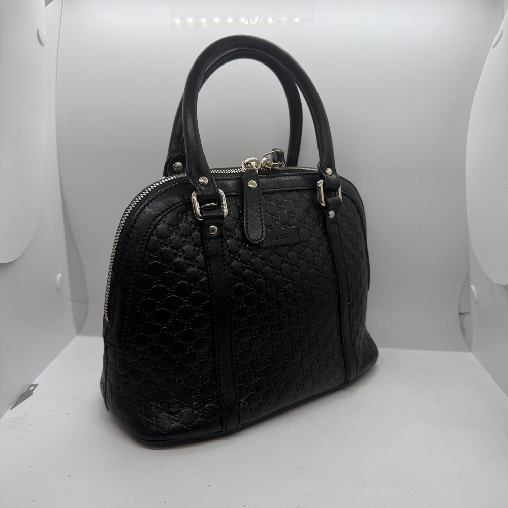 Gucci Microguccissima Mini Dome Satchel Black‎ Leather Crossbody Bag Handbag GG